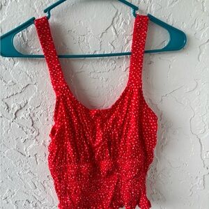 La Hearts Red Ruched Tie Front Tank Top